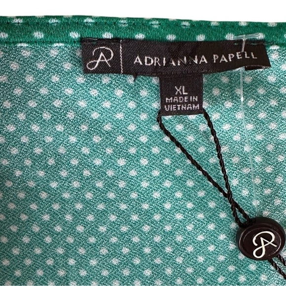 NWT- Adrianna Papell- Green Polkadot Puff Sleeve Square Neck Blouse- Size XL - Picture 8 of 8